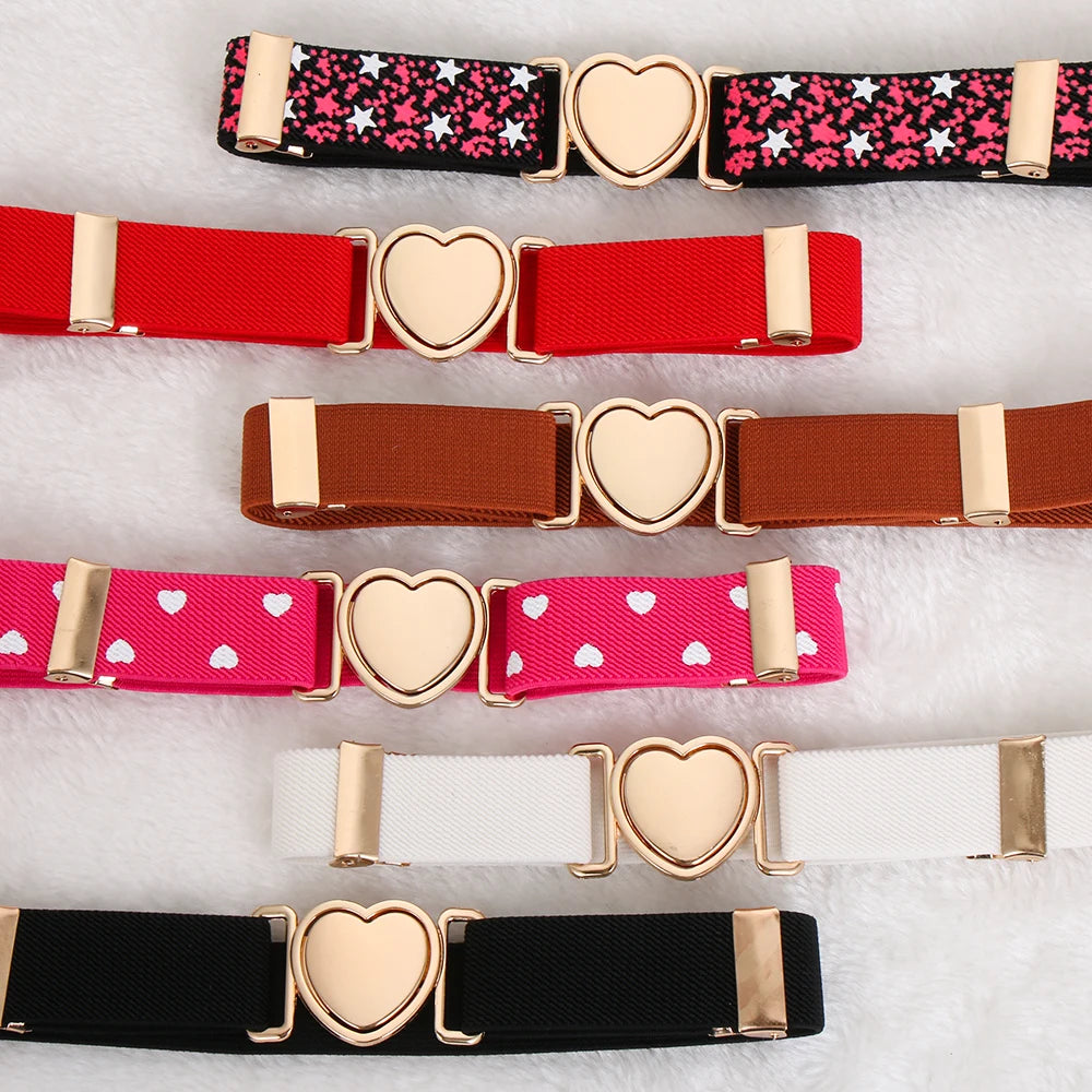 Multi-color Elastic Waist Belt With Heart Buckle