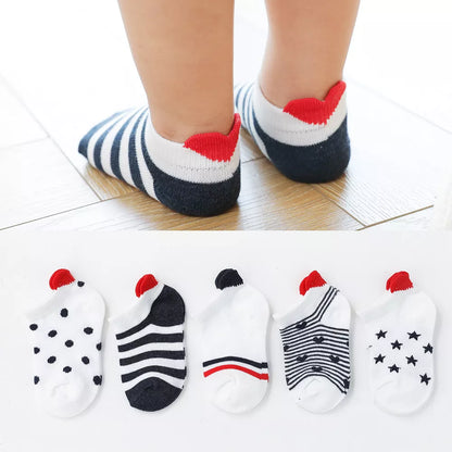 5 Pairs Baby/Kids Print Short Socks Size 0-12 Years