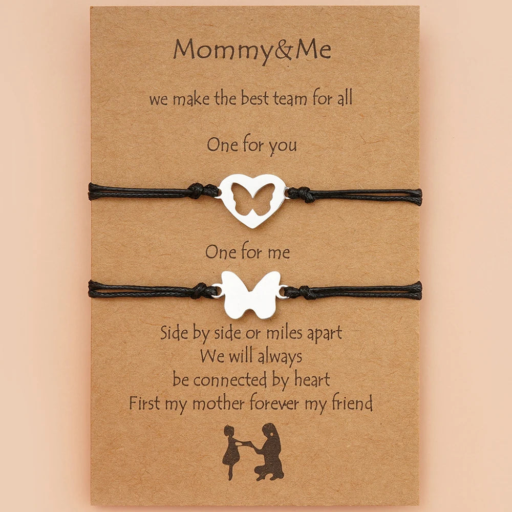 2 Piece Mommy and Me Matching Stainless Steel Butterfly Bracelets