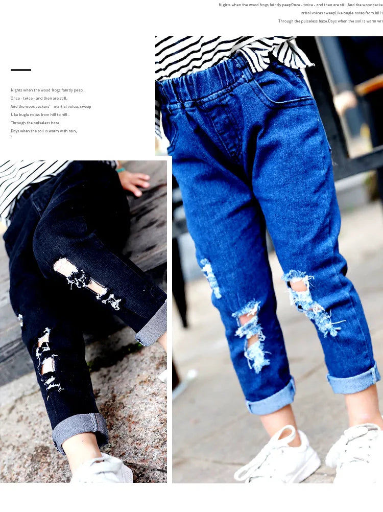 Fashion Solid Color Girl Ripped Jeans