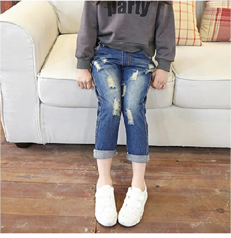 Fashion Solid Color Girl Ripped Jeans