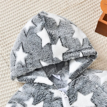 Fleece Star Pattern Zipper Hooded Romper for 0-18 Months