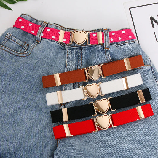 Multi-color Elastic Waist Belt With Heart Buckle