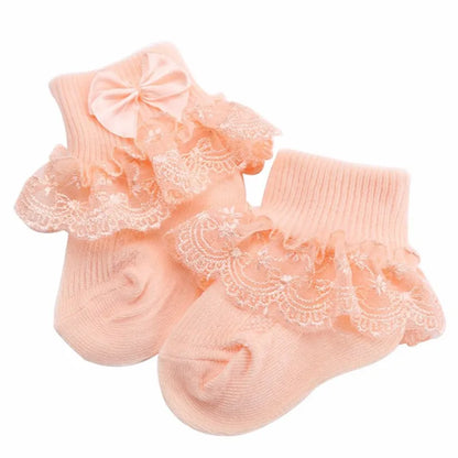 Baby Girl Cotton Bow Lace Socks Size 0-24 Months