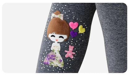 Mid-rise Skinny Pencil Pants Solid Color with Cartoon Pattern