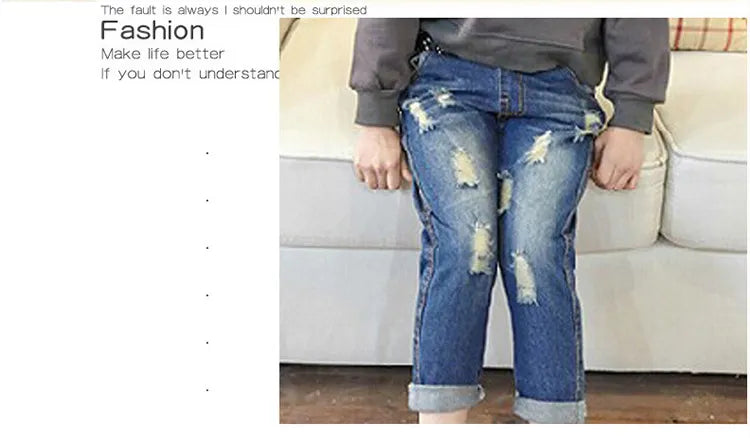 Fashion Solid Color Girl Ripped Jeans