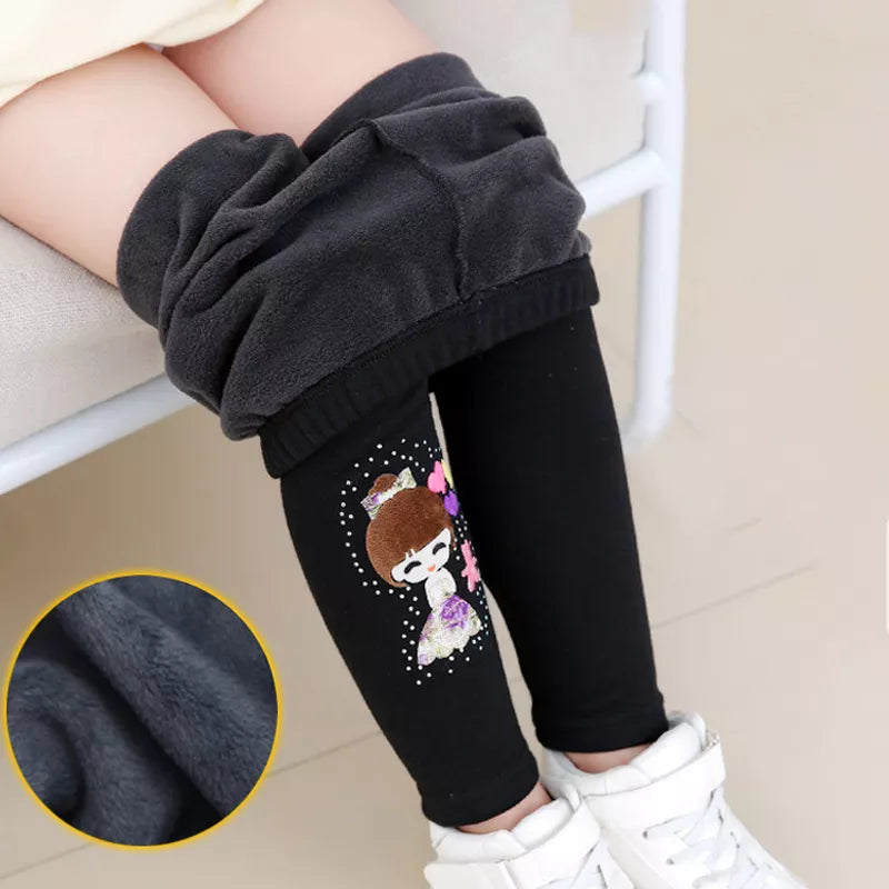 Mid-rise Skinny Pencil Pants Solid Color with Cartoon Pattern