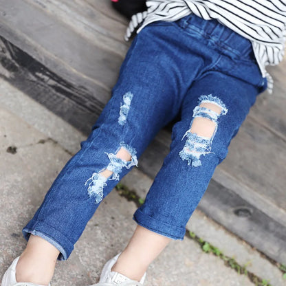 Fashion Solid Color Girl Ripped Jeans