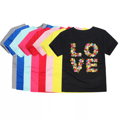 Girls Cotton Love Floral T-Shirts For 2-14 Years