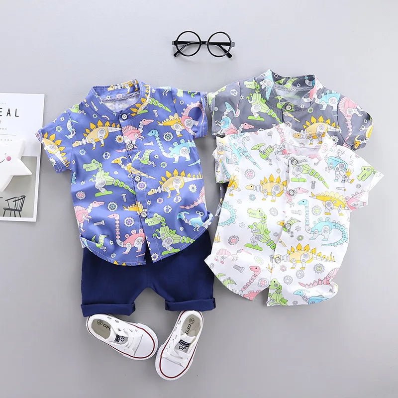 2 Piece Dinosaur Print Shirt and Solid color Shorts