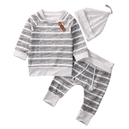 3 Piece Set Striped Top Pants and Hat