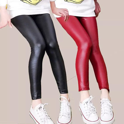 Girls Faux Leather Thin Skinny Pencil Pants Size 2-12 Years