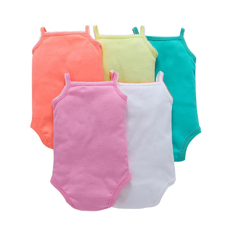 5 Piece Cotton Sleeveless Ribbed Bodysuits Solid Color Size 6-24 Months