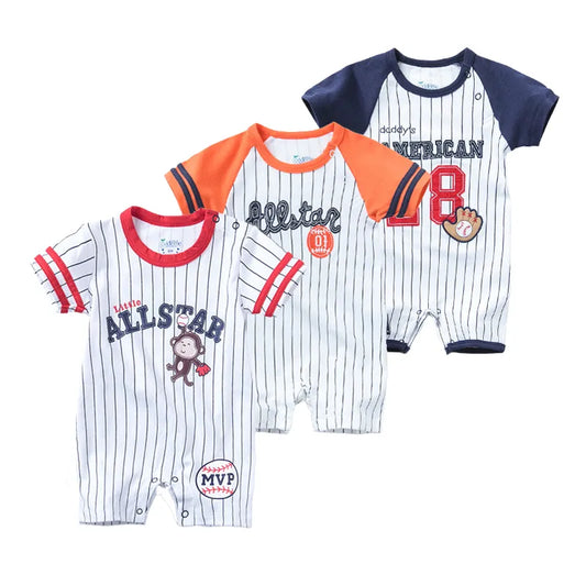 Boys Cotton Baseball Romper Size 6-24 Months