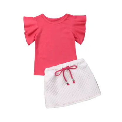 2 Piece Girls Cotton Fly Sleeve T-shirt And Skirt Size 1-5 Years