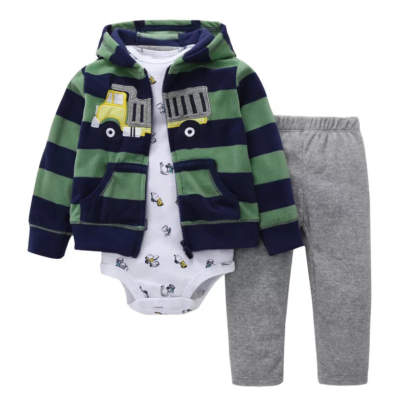 Boys 3 Pcs Cotton Jacket Rompers And Pants Set