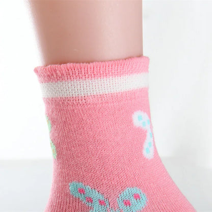 5 Pairs Cotton Butterfly Candy Color Socks For Girls 2-13 Years