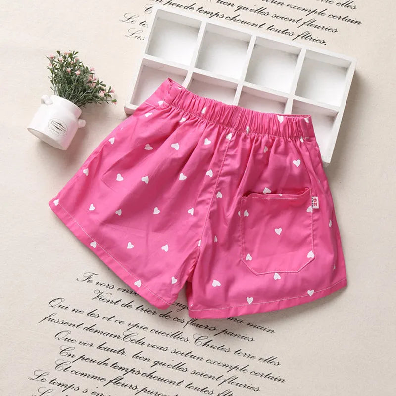 Toddler Girls Candy Color Heart Print Shorts For 3-12 Years