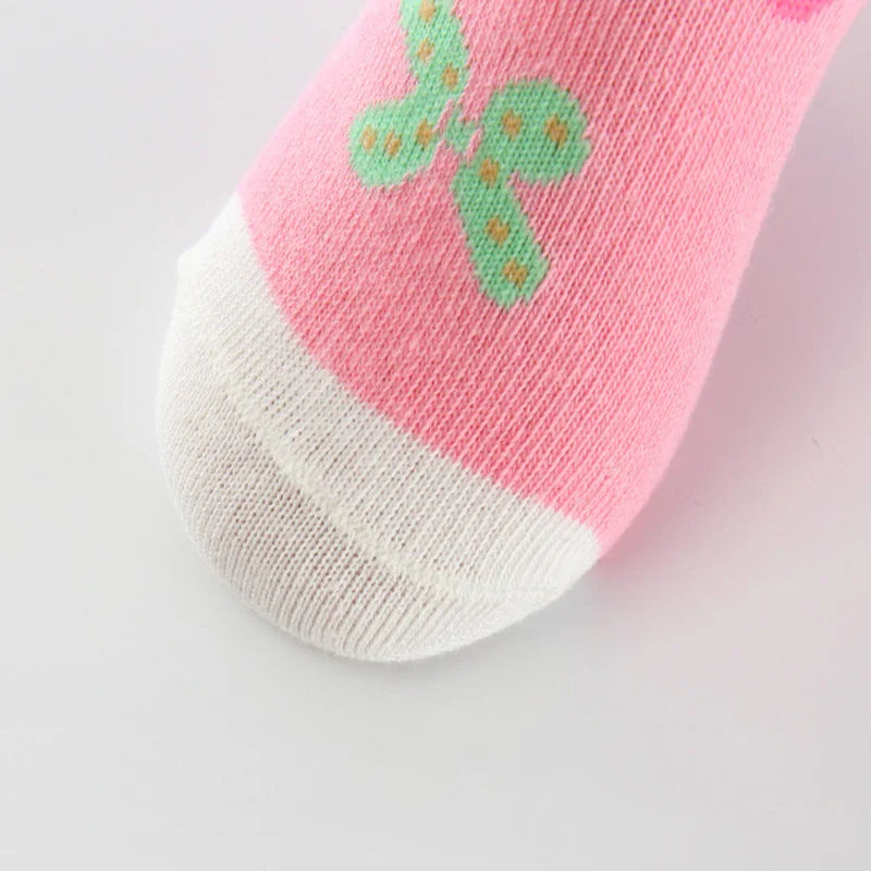 5 Pairs Cotton Butterfly Candy Color Socks For Girls 2-13 Years