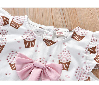 Sleeveless Ice Cream Print Bow Top Shirt And Shorts Set for 2-6 years