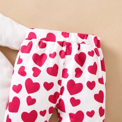 Long Sleeve Elephant Heart Print Romper And Pants Outfit For 3-18 Months