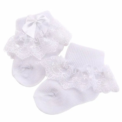 Baby Girl Cotton Bow Lace Socks Size 0-24 Months