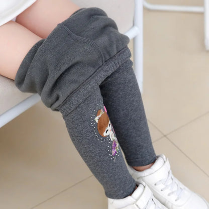 Girls Cotton/Fleece Cartoon Leggings Size 3-10 Years