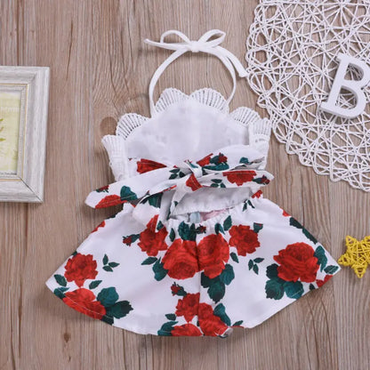 Sleeveless Lace Flower Print Romper 6M-3T