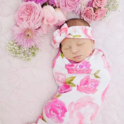 Newborn Floral Swaddle Blanket and Headband Set