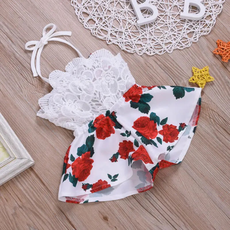 Sleeveless Lace Flower Print Romper 6M-3T