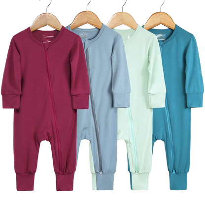 Long Sleeve Solid Color Bamboo Fiber Romper Pajamas For 0-24 Months