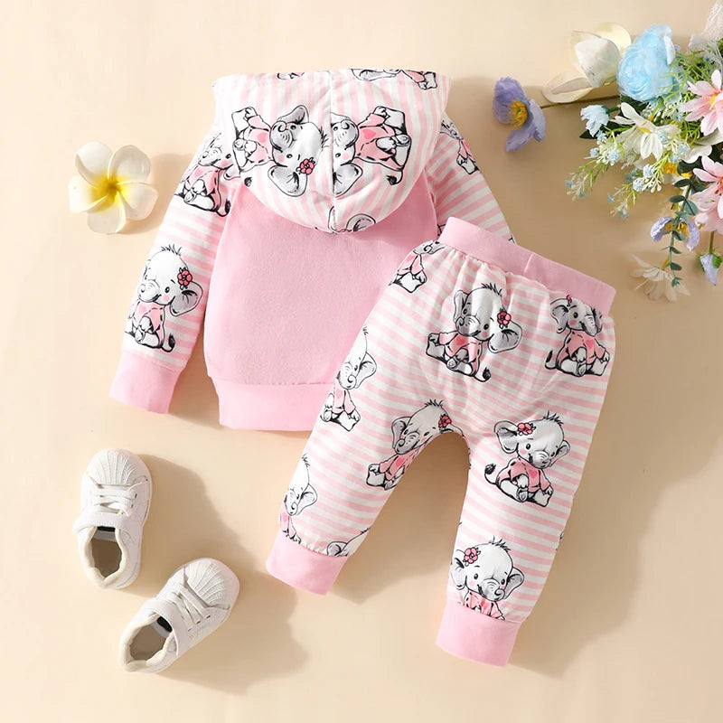 2 Piece Pinstripe Elephant Hoodie and Pant Set