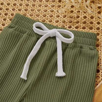 Ribbed Striped Long Sleeve Romper and Pants For 3-24 Months