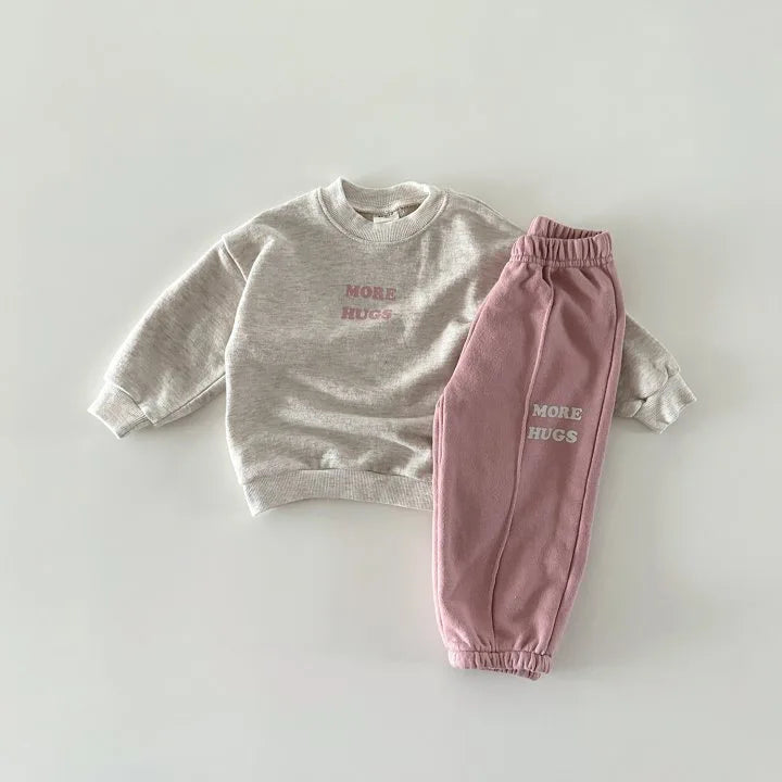 2 Pcs More Hugs Print Sweatshirt and Pant Set