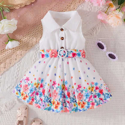 Sleeveless Cute Button Floral Princess Dress for 3-36 Months