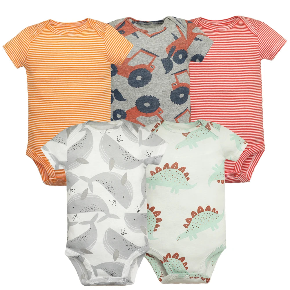 5 Pack Unisex Fashion Print  Bodysuits Size 6-24 Months