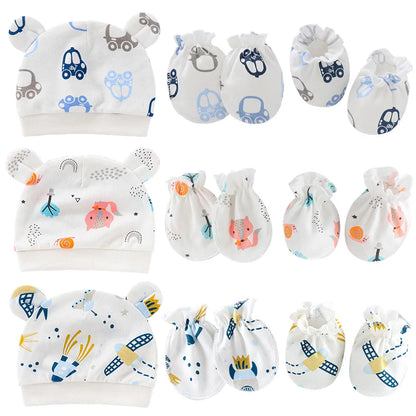 Soft Cotton  Anti Scratching Mittens Socks And Hat  Set For 0-6 Months