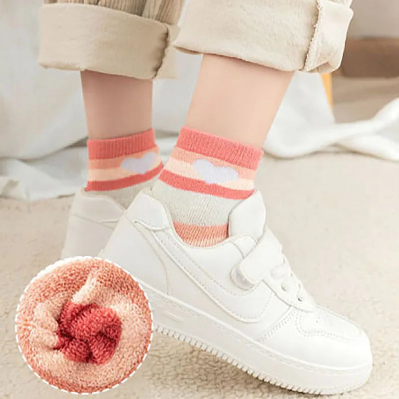 5 Pairs Cute Striped Plush Heart Socks For 1-8 Years