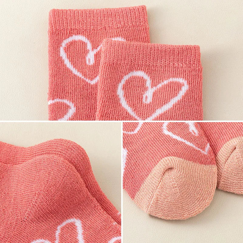 5 Pairs Cute Striped Plush Heart Socks For 1-8 Years