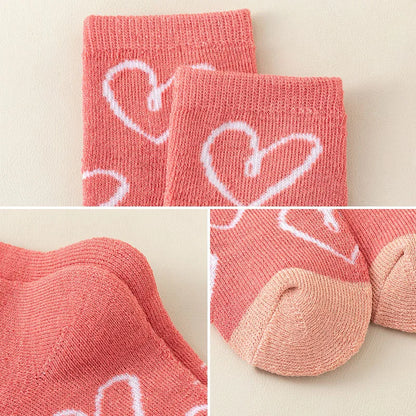 5 Pairs Cute Striped Plush Heart Socks For 1-8 Years