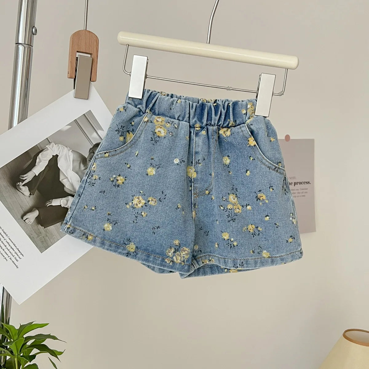 2 Piece Denim Flower Hollow Out Top Coat and Shorts Set