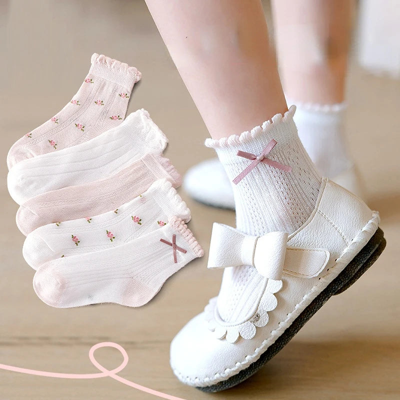 5 Pairs Cotton Mesh Lace Socks Ages 3-13 Years