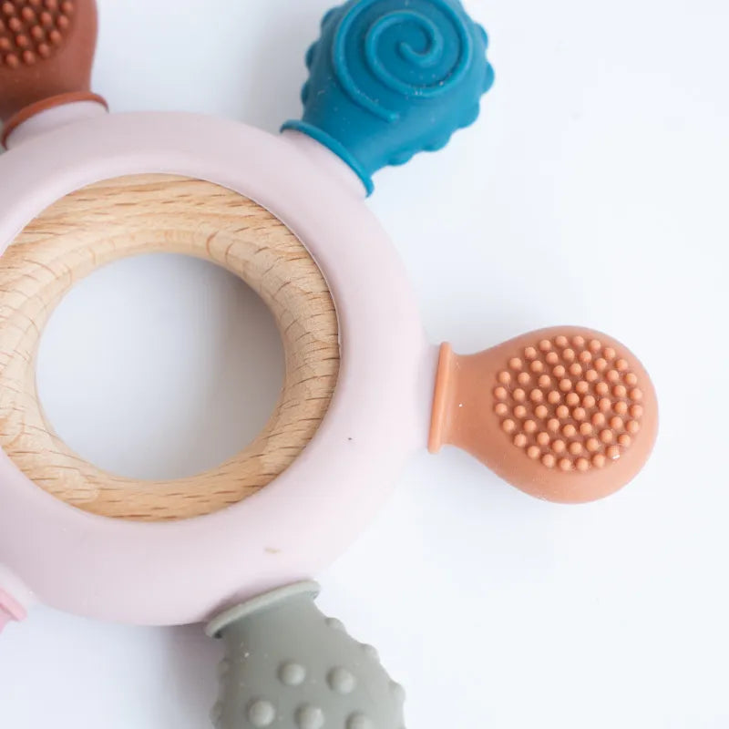 Silicone Rudder Shape Wooden Ring Teething Toys