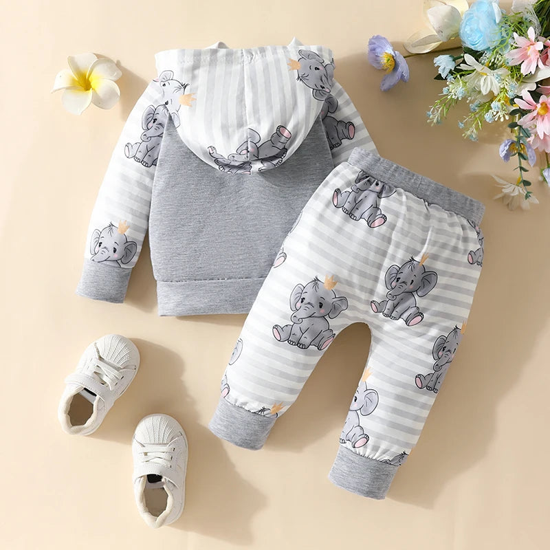 2 Pieces Elephant Hoodie and Pant Set