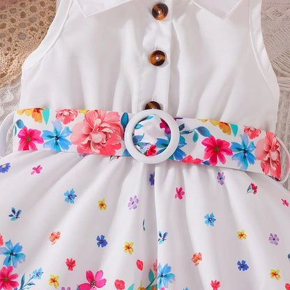 Sleeveless Cute Button Floral Princess Dress for 3-36 Months