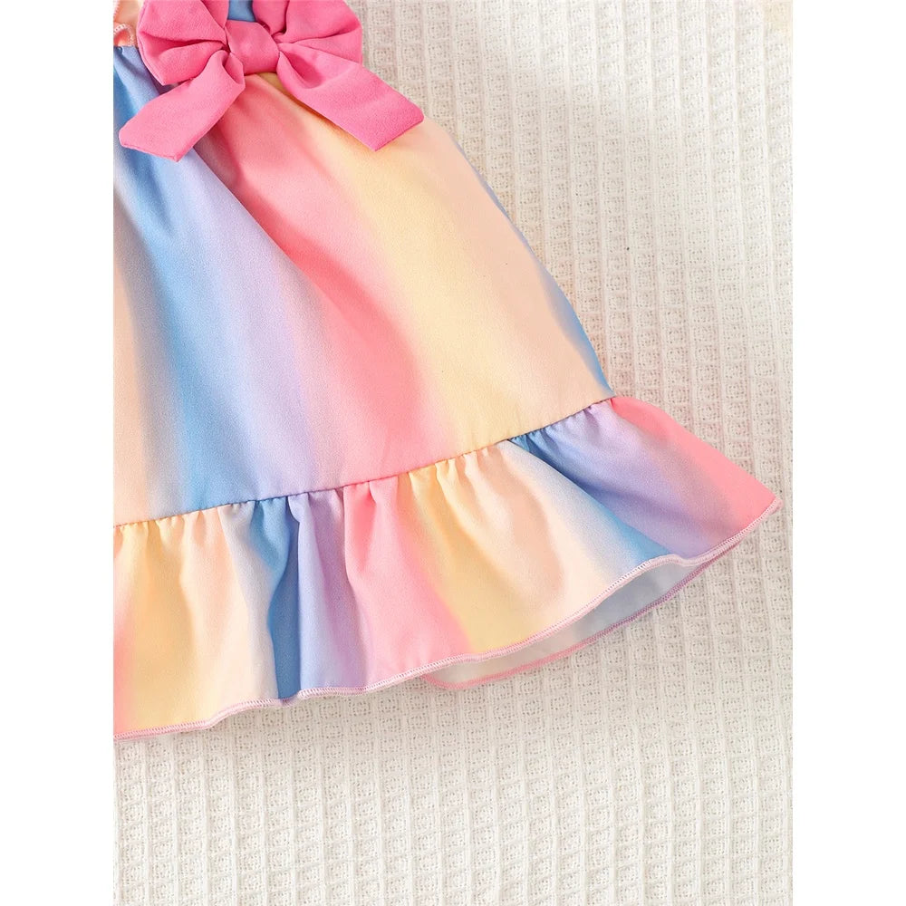 Suspender Rainbow Color Bow Dress For 6-36 Months