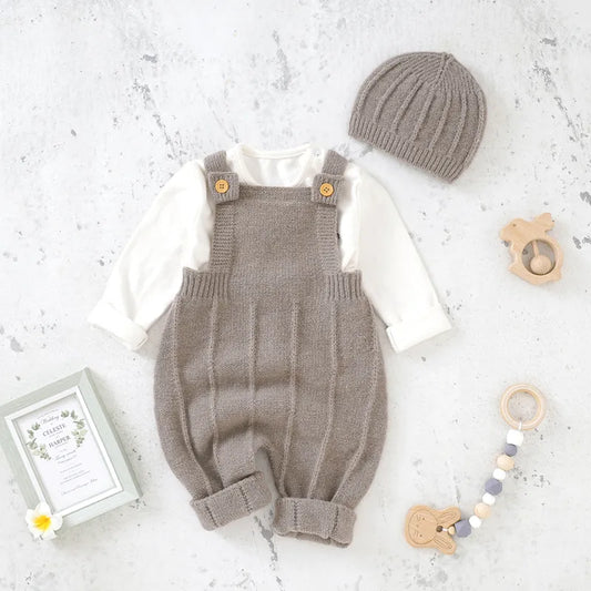 Sleeveless Knitted Solid Romper And  Hat Set For 3-18 Months