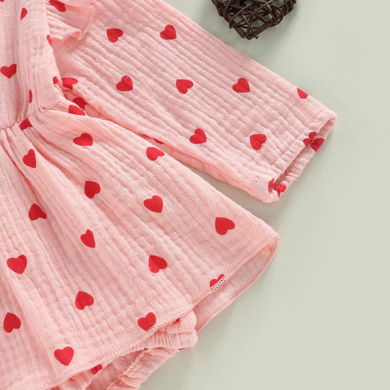 Heart Print Romper Dress And Headband For 3-18 Months