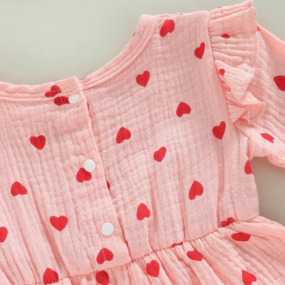 Heart Print Romper Dress And Headband For 3-18 Months