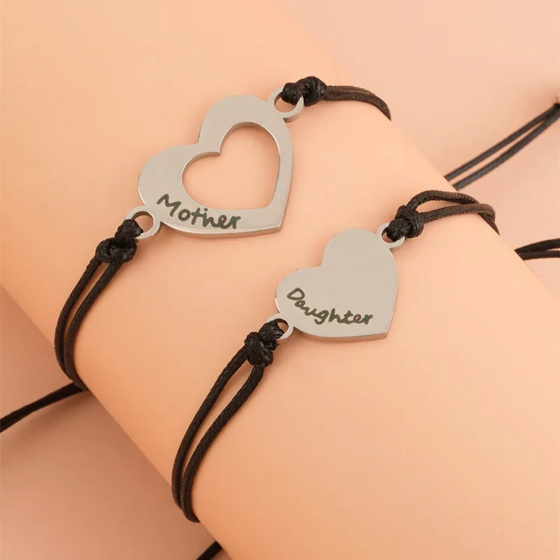 2 Piece Mommy And Me Matching Stainless Steel Love Heart Bracelets